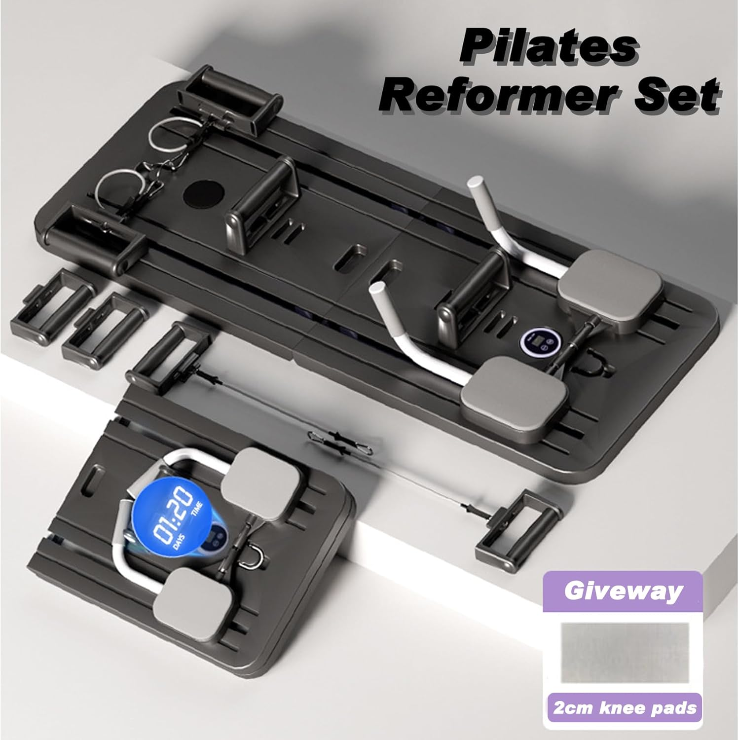 Pilates Reformer - Pilates Board Multi-Functional Abdominal Equipment for Home Gym - Light Pink image number 2