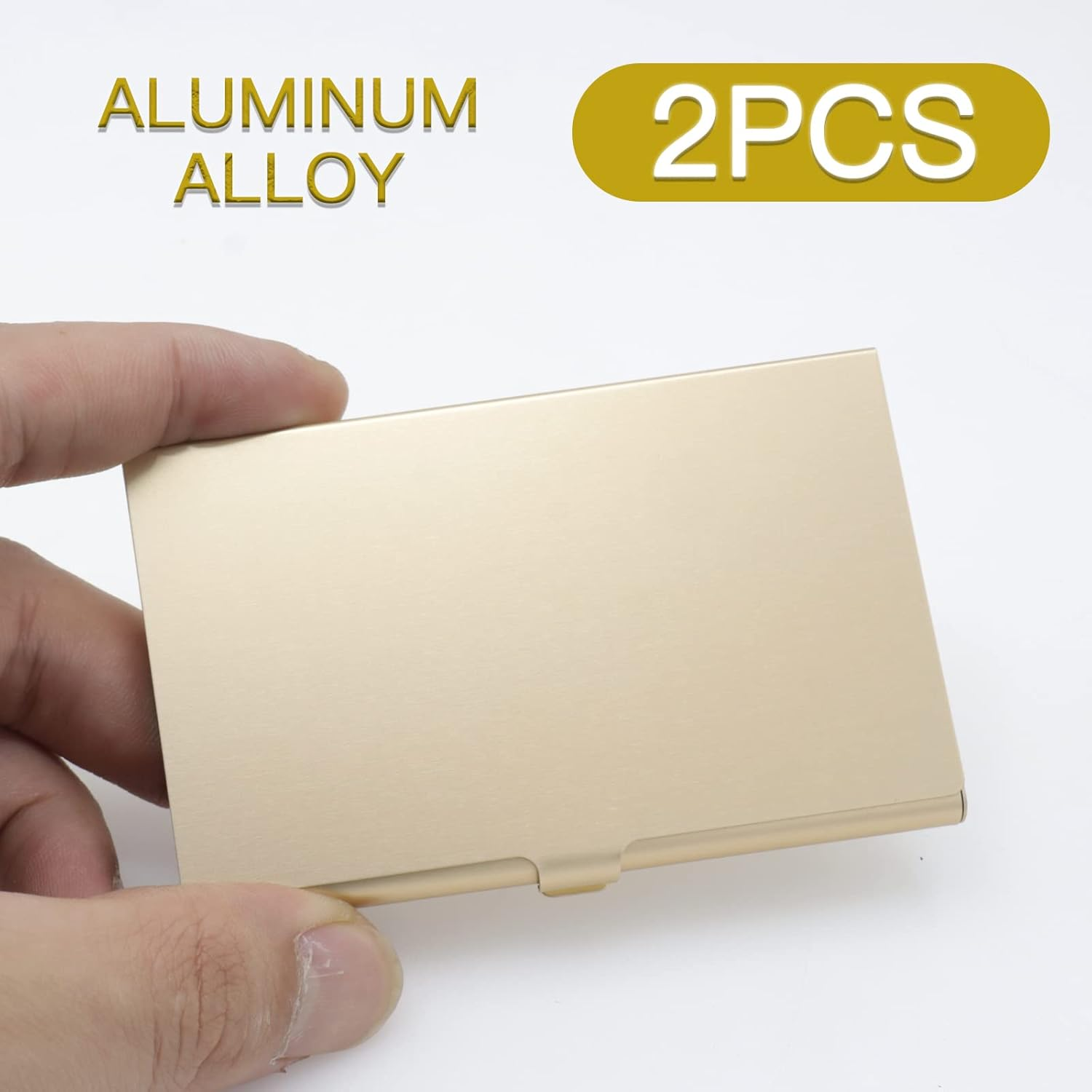Pack of 2 Gold Metal Business Card Holder, Aluminum Alloy Business Card Case, Flip Cover Slim Pocket Business Card Holder, Purse Name Card Holders for Men & Women, Gold