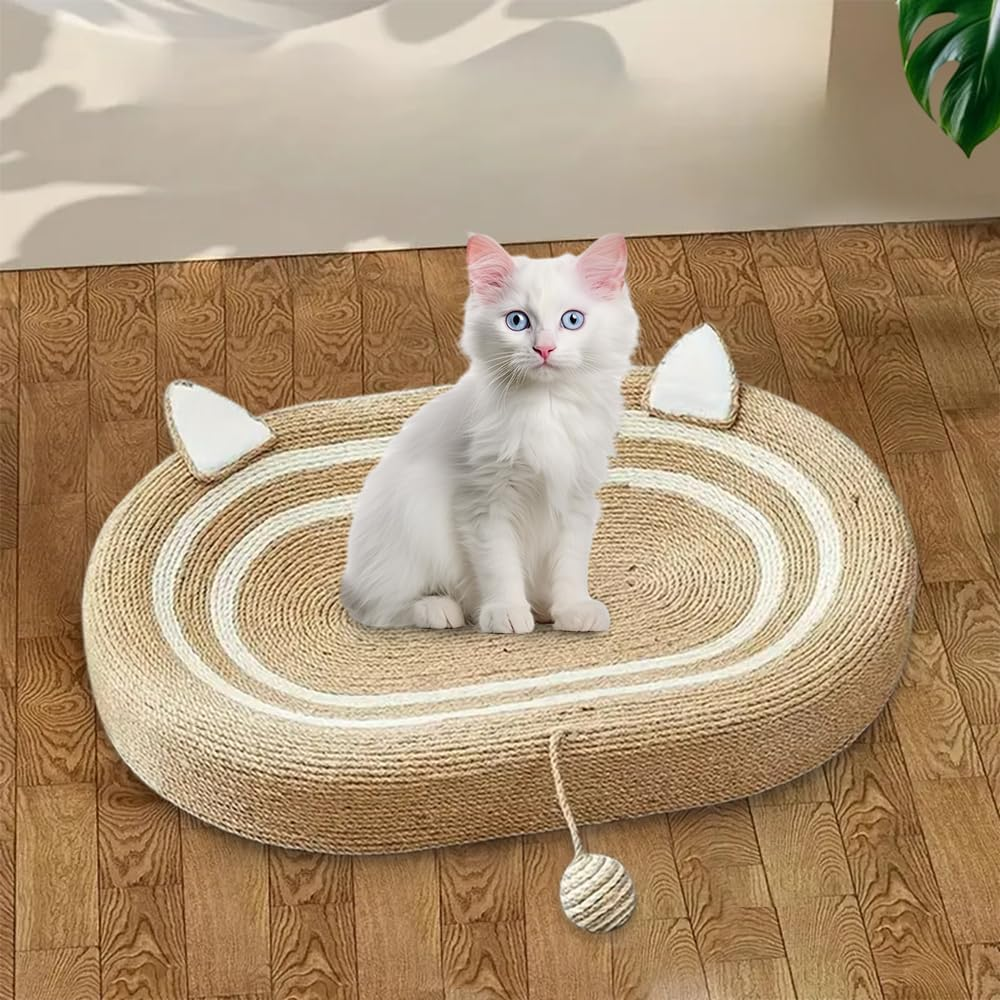 Oval Cat Scratch Board, Braided Sisal Rope Cat Scratching Board, Oversized Cat Scratch Bed with Cat Ball for Indoor Cats, Cat Scratching Toy for Playing/Resting/Scratching image number 5