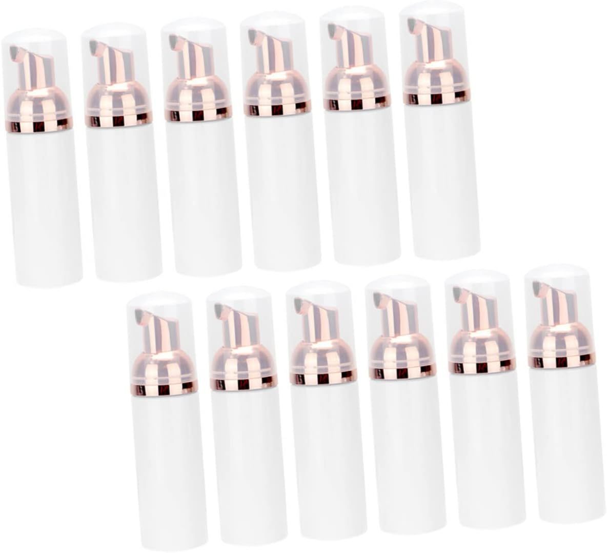 12Pcs 30Ml Refillable Pet Foaming Pump Bottles Portable Facial Cleanser Dispenser for Travel Toiletries with White Bottles and Rose Gold Pumps