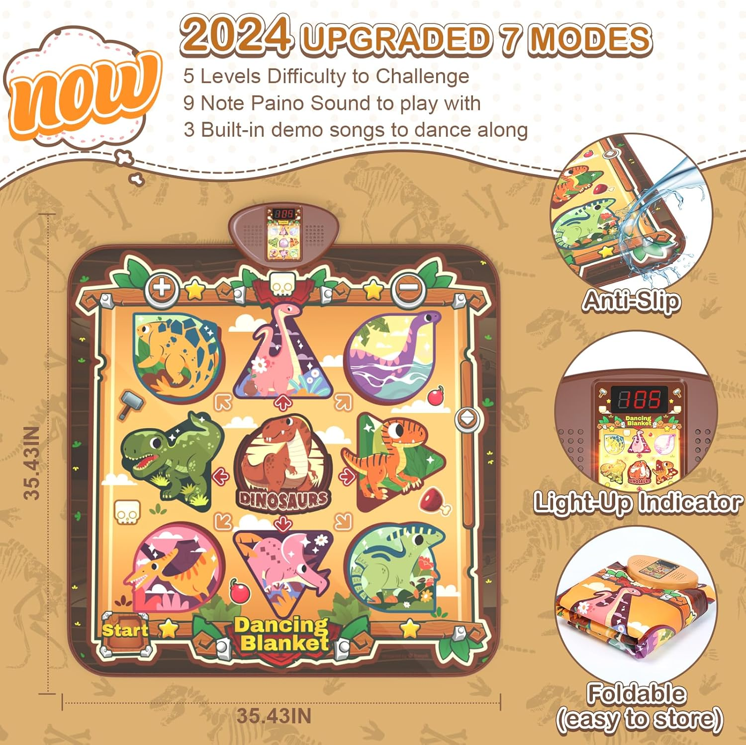 Skirfy Dinosaur Toys, Dance Mat Boys Toys for Kids 3-8, Electronic LED Dance Pad with 7 Games Mode, 5 Challenge Levels, Birthday Girl 3-10 Years Old