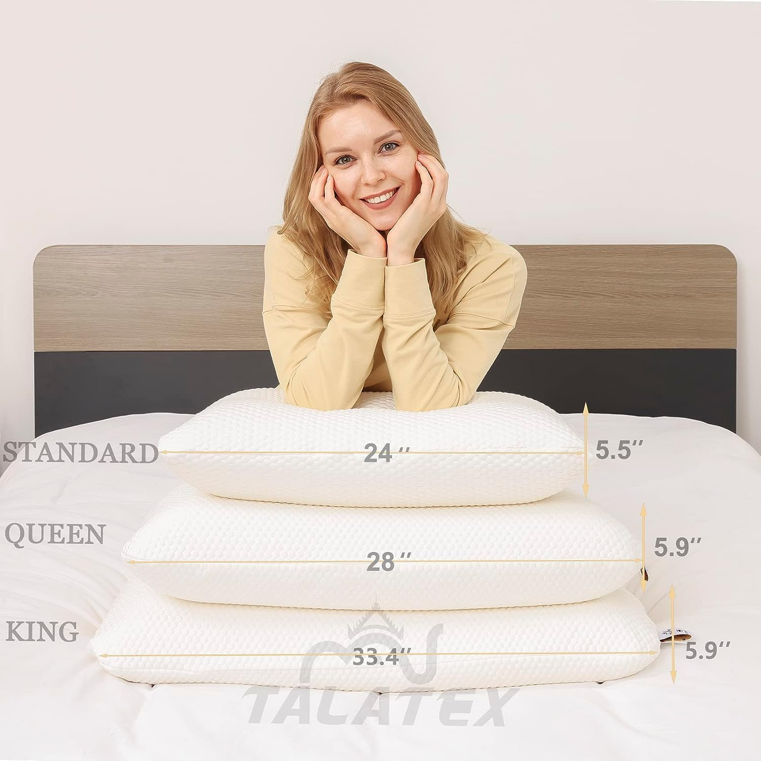 Talalay 100% Natural Premium Latex Pillow, No Memory Foam Chemicals, Resistant to Sagging, Perfect Package Best Gift with Removable Tencel Cover image number 3