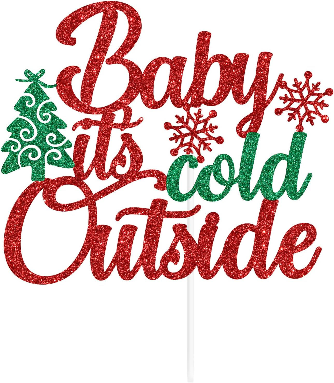 Red Glitter Baby It'S Cold outside Cake Topper, a Little Snowflake Is on the Way/Oh Deer He Is Almost Here, Winter Christmas Themed Baby Shower Party Decorations Supplies