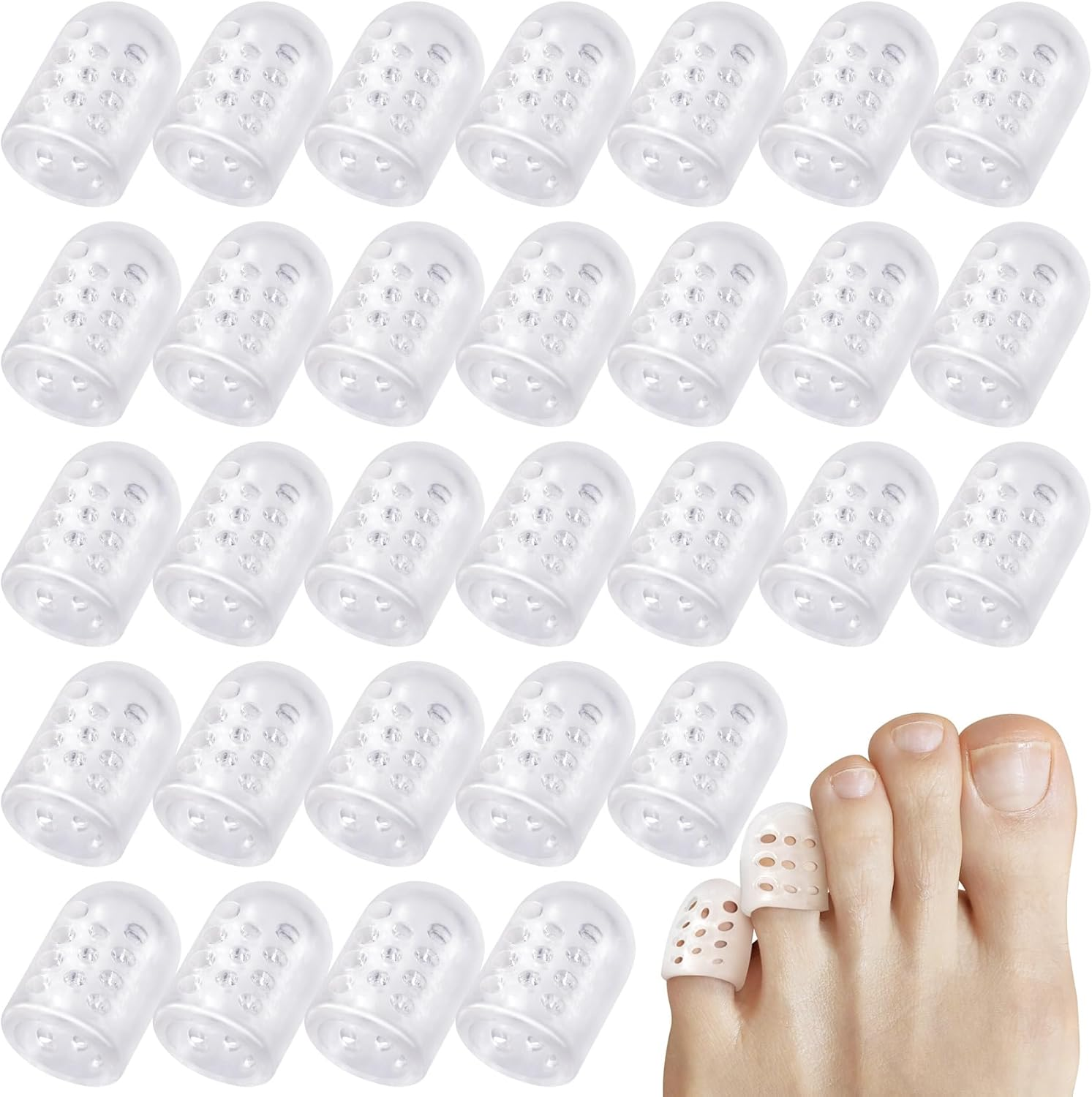 30Pcs Silicone Toe Protectors, Transparent Anti-Friction Gel Toe Covers, Breathable Caps Guards Toppers for Ingrown Toenails Pain Relief image number 4