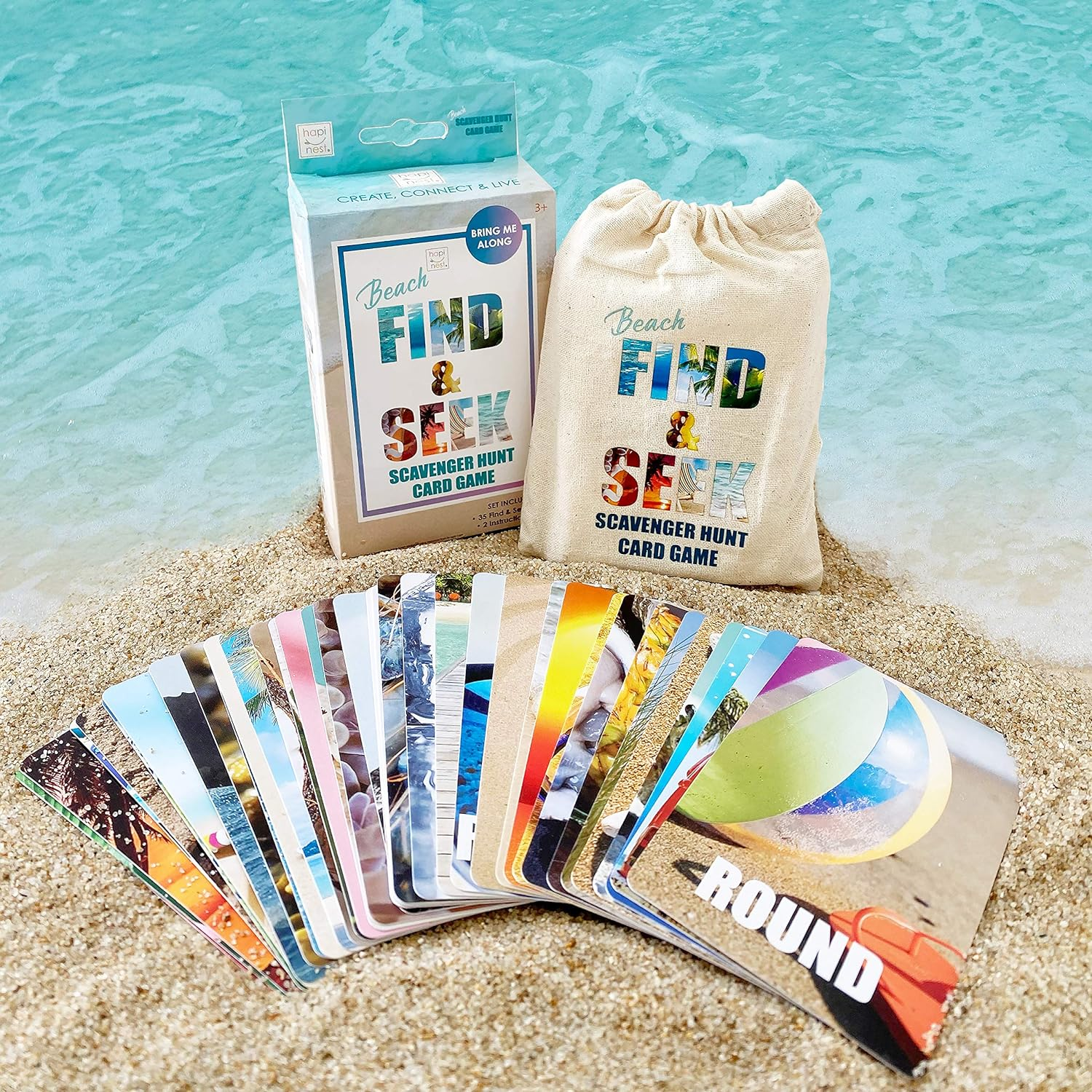 Hapinest Find and Seek Scavenger Hunt Outdoor Indoor Card Game for Kids, Beach Edition image number 3