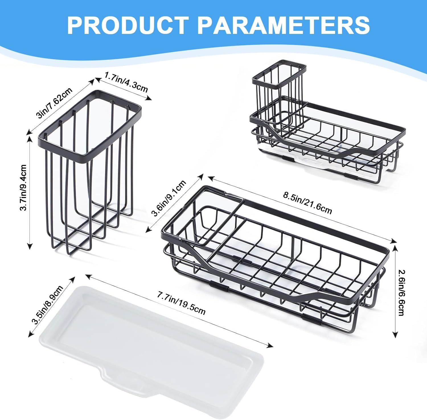 Sponge Holder for Kitchen Sink Organizer，Kitchen Accessories，Kitchen Sink Counter with Detachable Brush Holder & Drain Tray，Kitchen Sink Caddy，Kitchen Organizer，Stainless Steel，Black image number 5