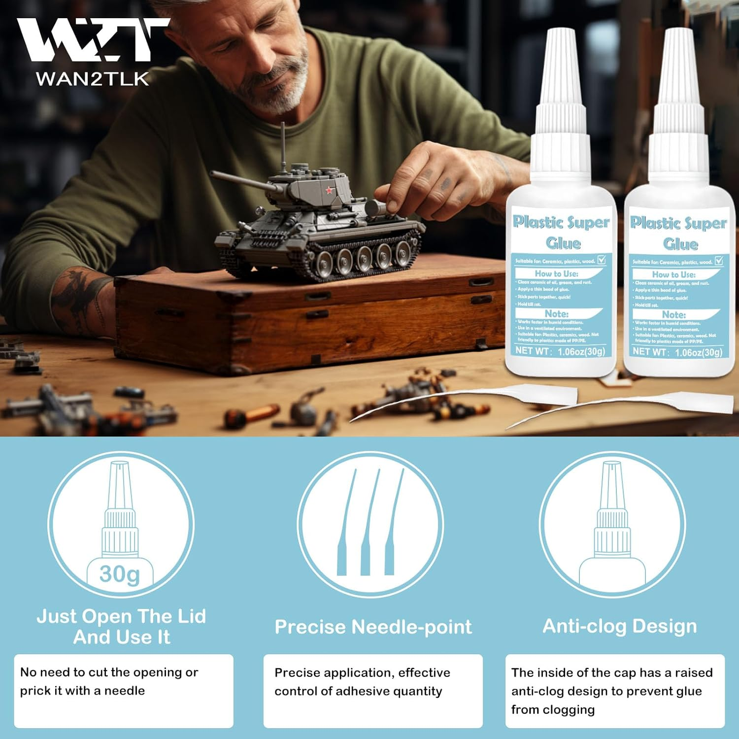 60G Plastic Glue, Super Glue for Plastic Repair, Heavy Duty Instant Adhesive - Waterproof, Heat-Resistant, Clear Adhesive for Toys, Car, ABS, PVC, DIY Kits, 3D Printing image number 1