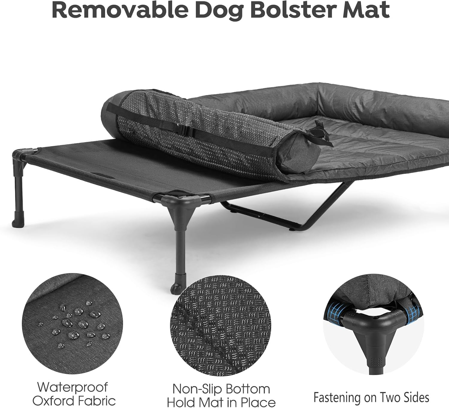Veehoo Cooling Elevated Dog Bed Add Removable Waterproof Bolster Cushion Mat, Raised Pet Cot with Breathable Teslin Mesh, No-Slip Feet, Dog Sofa Bed for Indoor Outdoor, Xxlarge, Black CWC2331B image number 4
