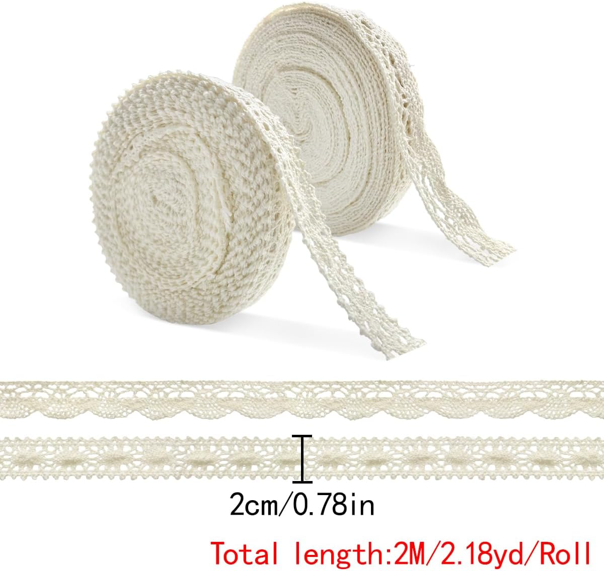 Lace Trim, 2 Rolls Vintage Sewing Crochet Lace Ribbon for DIY Sewing Craft, Scrapbooking, Bridal Wedding Decoration (20Yd, 2 Style) image number 3