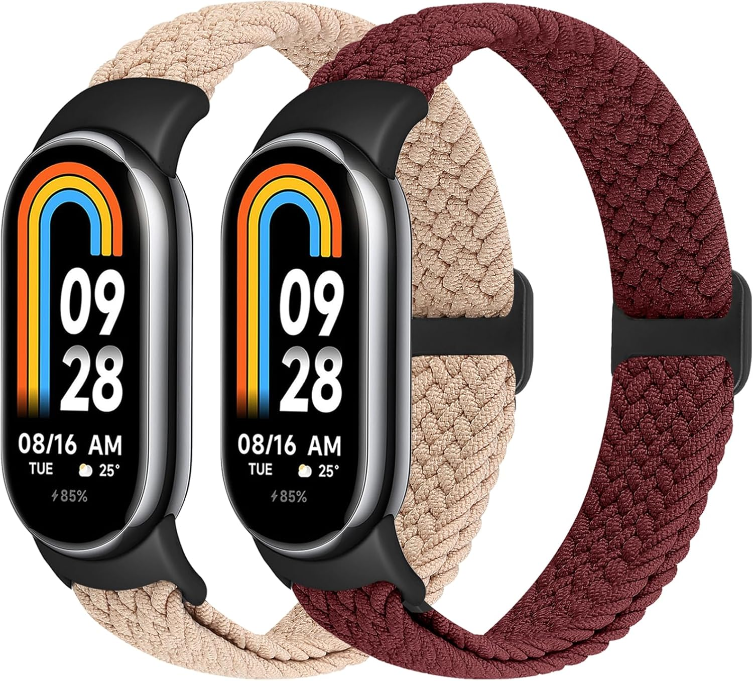 Braided Bands Compatible with Xiaomi Mi Band 10/9/8 Straps for Women Men, Elastic Adjustable Solo Loop Nylon Woven Replacement Wristbands for Xiaomi Mi Band 9/8