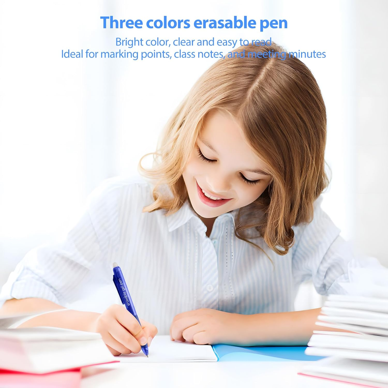 12-Pack Erasable Pens with 0.7 Mm Medium Point, Retractable Gel Pens - Refillable Ink with Eraser Comfort Grip & Quick-Dry for Drawing/Writing (Office/School/Gift Set) - 8 Black + 2 Blue + 2 Red image number 4