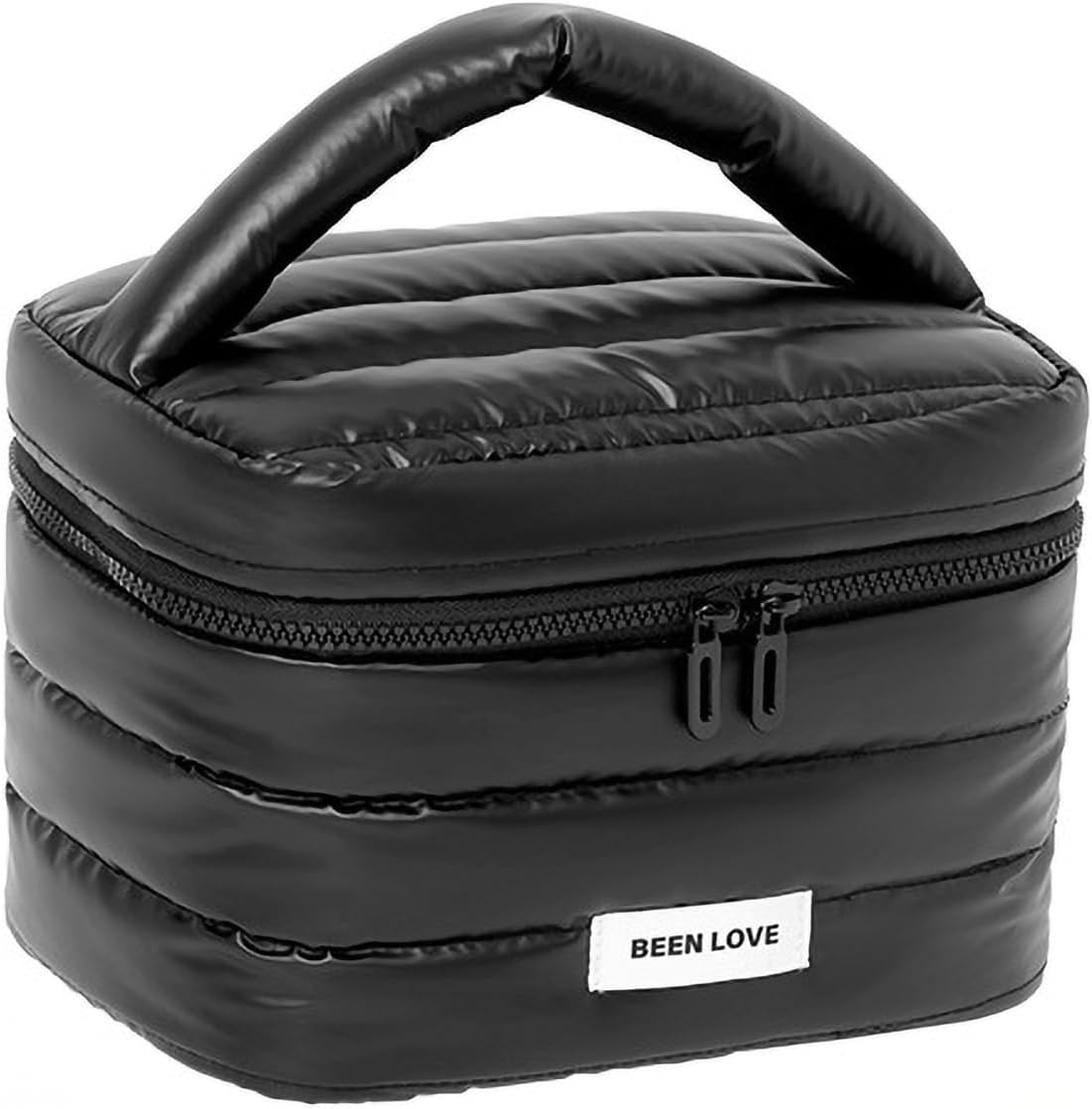 Cute Large Capacity Makeup Quilted Bag for Women&Girls/Down Jacket Waterproof Fabric/Makeup Brush/Cosmetic Bag/Toiletry Bag/Travel Case/Zipper Organizer Bag/Wide Open