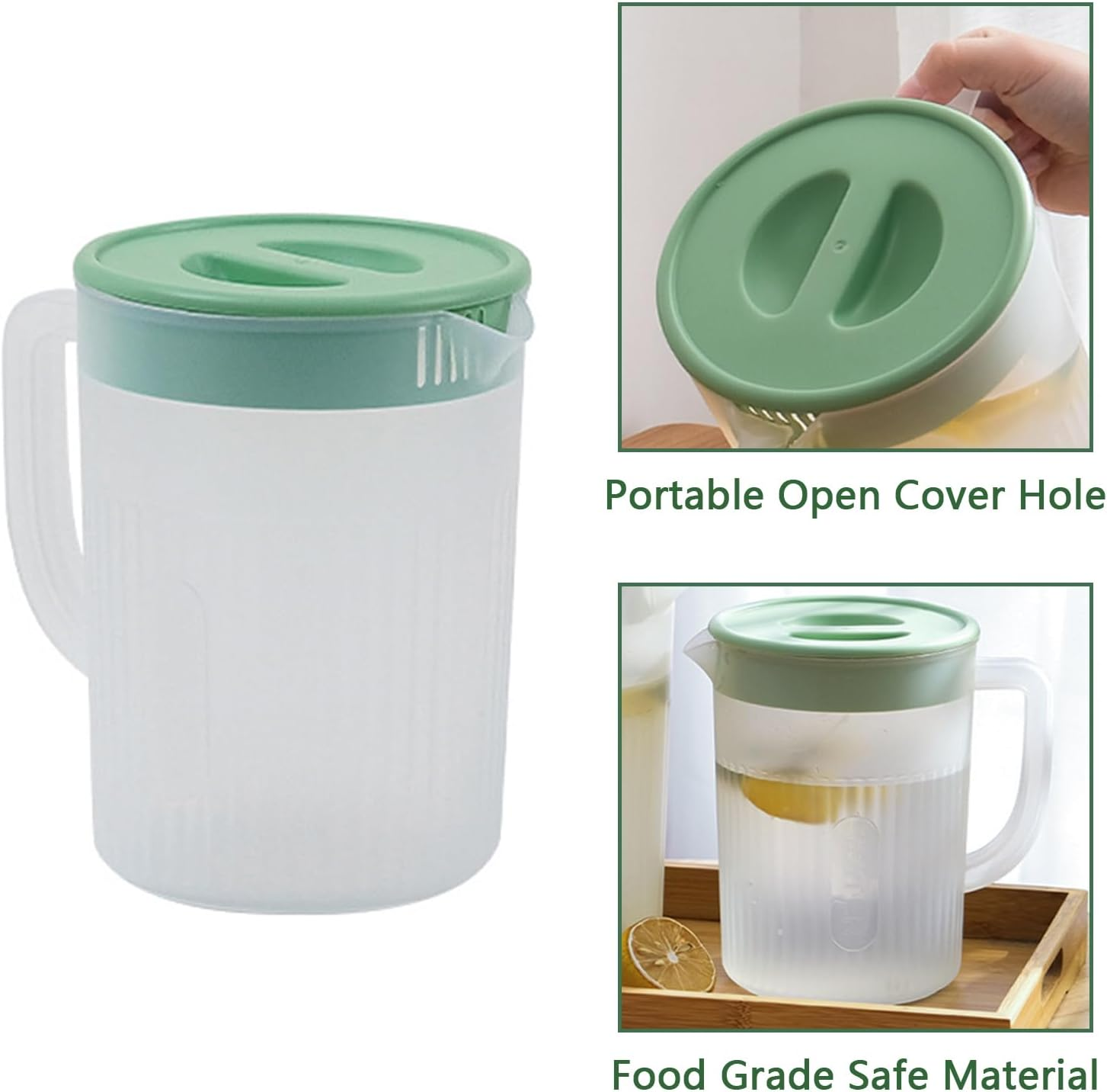 2.2 Liter Plastic Water Pitcher Large-Capacity Household Water Jug with Lid, Beverage Container for Hot Cold Juice Tea (Transparent Green)