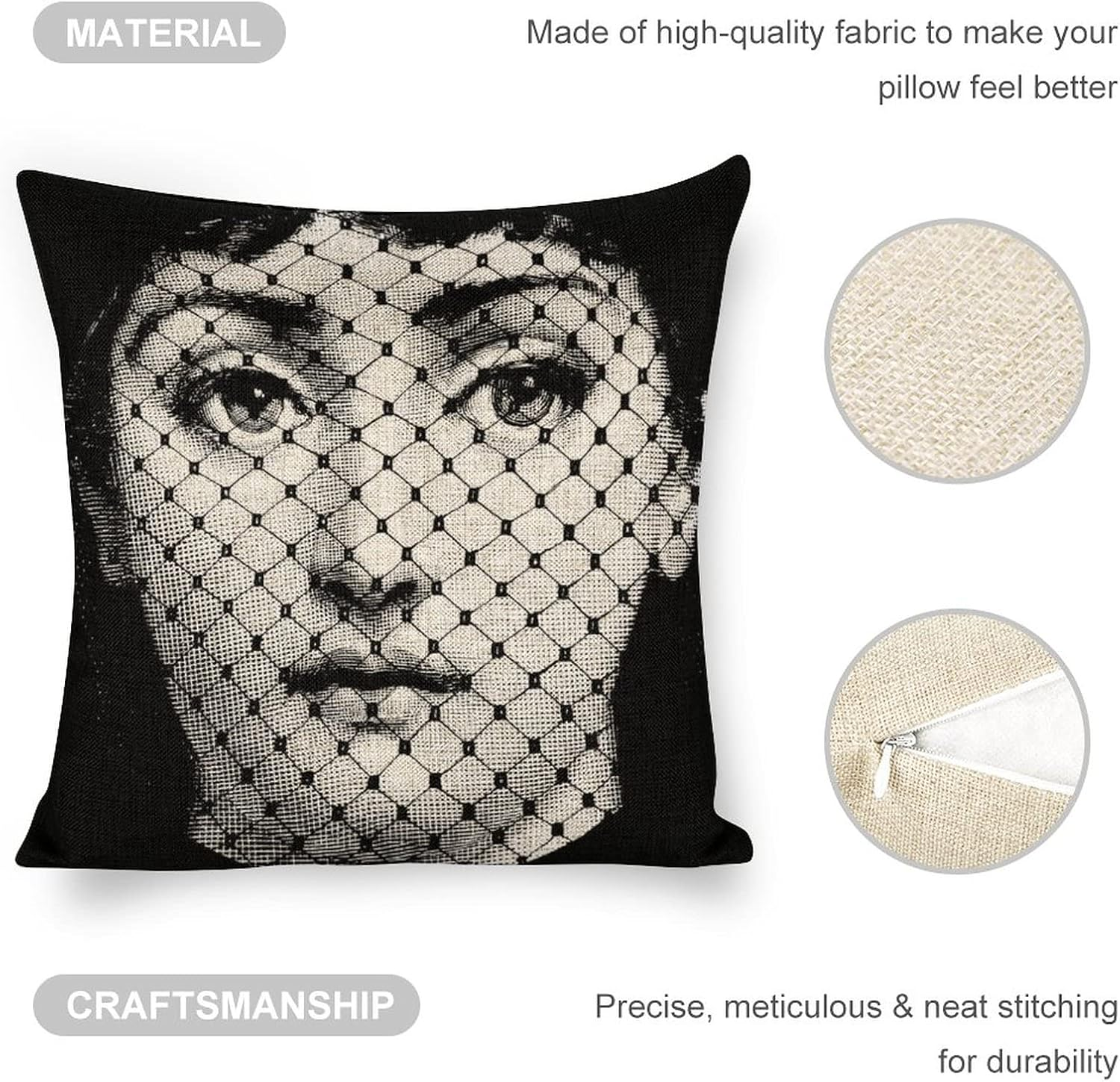 Lina Cavalieri Artificial Linen Throw Pillow Case, Decorative Cushion Cover Square Art Personalized Eye,Only Includes Pillowcase,18"X18"(45X45Cm),Style-1 - Black image number 5