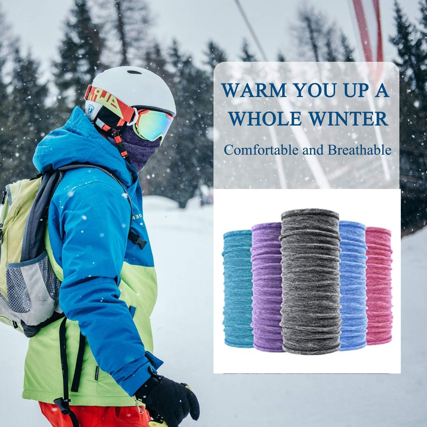 Neck Warmer Gaiter Ski Balaclava for Men and Women, Winter Face Mask Scarf Tube Cover Bandanas for Windproof Motorcycle Skiing image number 3