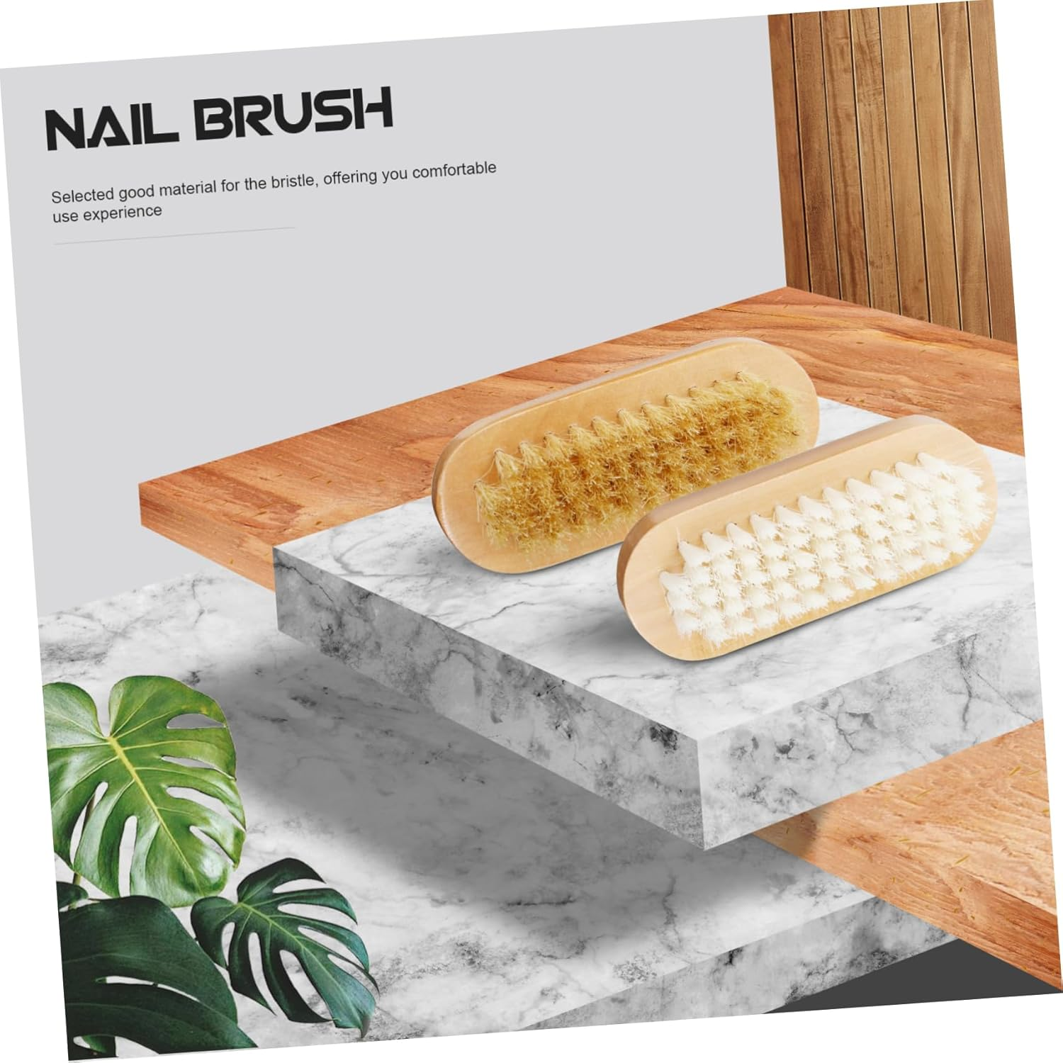 Baluue Wooden Nail Brush 2Pcs Double Sided Bristle Nail Brush Compact Portable Fingernail Cleaning Tool for Travel image number 4