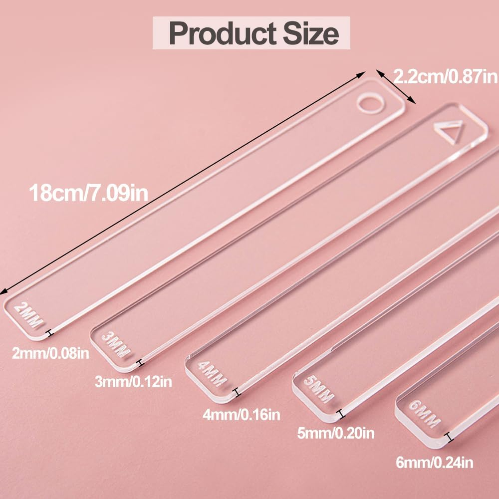 5-Pair Polymer Clay Rolling Pin Guides - 2/3/4/5/6Mm Depth Guide for Dough Thickness image number 4