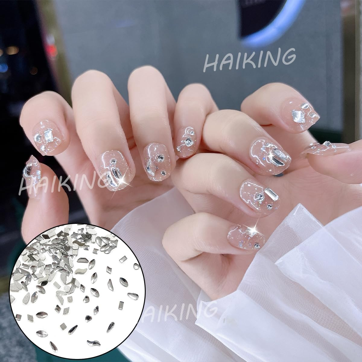 Nail Art Rhinestones Kit, 200 PCS Mini Plastic Clear Flat Back Nail Diamonds for Nail Decoration, DIY Jewel Charms (Various Shapes) image number 2