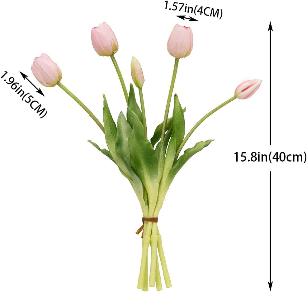 15Pcs Artificial Tulips Flowers, Real Touch Latex Bouquet, Fake Tulips for Office Wedding Party Home Kitchen Garden Decoration(Light Pink,15Pcs) image number 2
