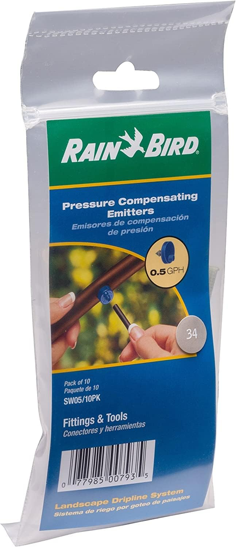 Rain Bird SW05-10PS Drip Irrigation Spot Watering Dripper/Emitter, 0.5 (1/2) Gallon per Hour, 10-Pack,Blue/Black image number 2