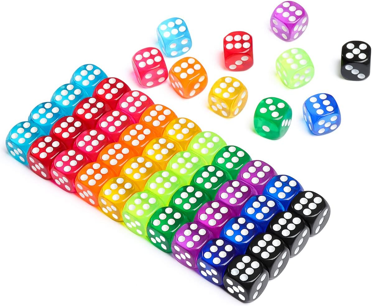 14Mm Game Dice Set, 6 Sided Colorful Dice for Board Games, Math Learning, Dice for Classroom, Party Favors (50 Pack) image number 4