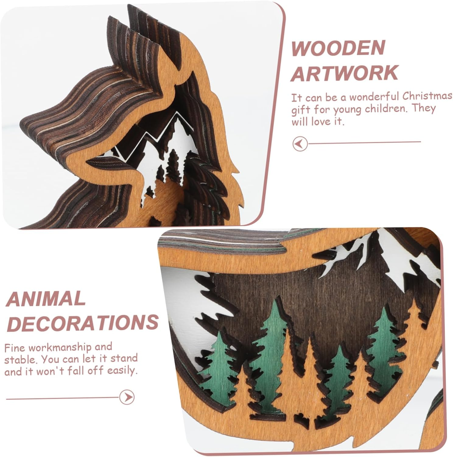Wood Animal Decoration Christmas Wood Craft Desktop Ornament for Home Party and Window Display image number 1