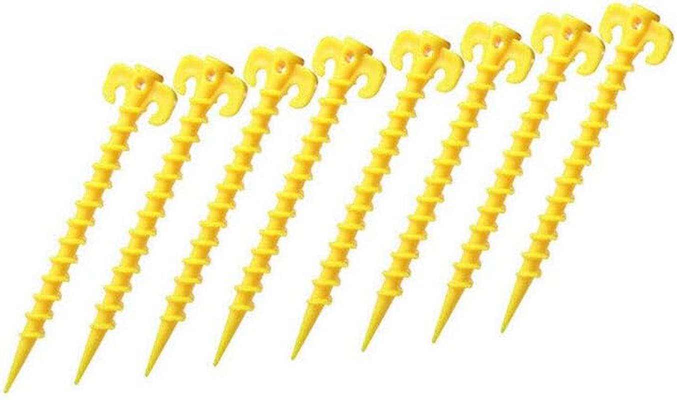 AIMALL 10PCS Screw Tent Pegs Ground Stakes Spiral Nails Plastic Tarp Outdoor Camping- Strong Plastic Ground Nails, Ultra-Light, Rust-Proof - Yellow, 7.87X1.77 Inches