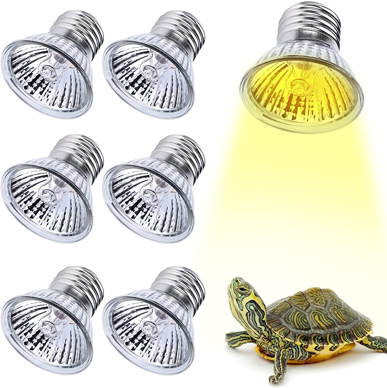 Turtle Heat Lamp, Pack of 6 Heating Bulbs, 50 W UVA UVB Dimmable Halogen Bulb, E27 Heat Spot Lamp, 220-240 V Pet Heating Lamp for Lizards, Aquarium Reptiles, Turtles (Heat Lamp) image number 6