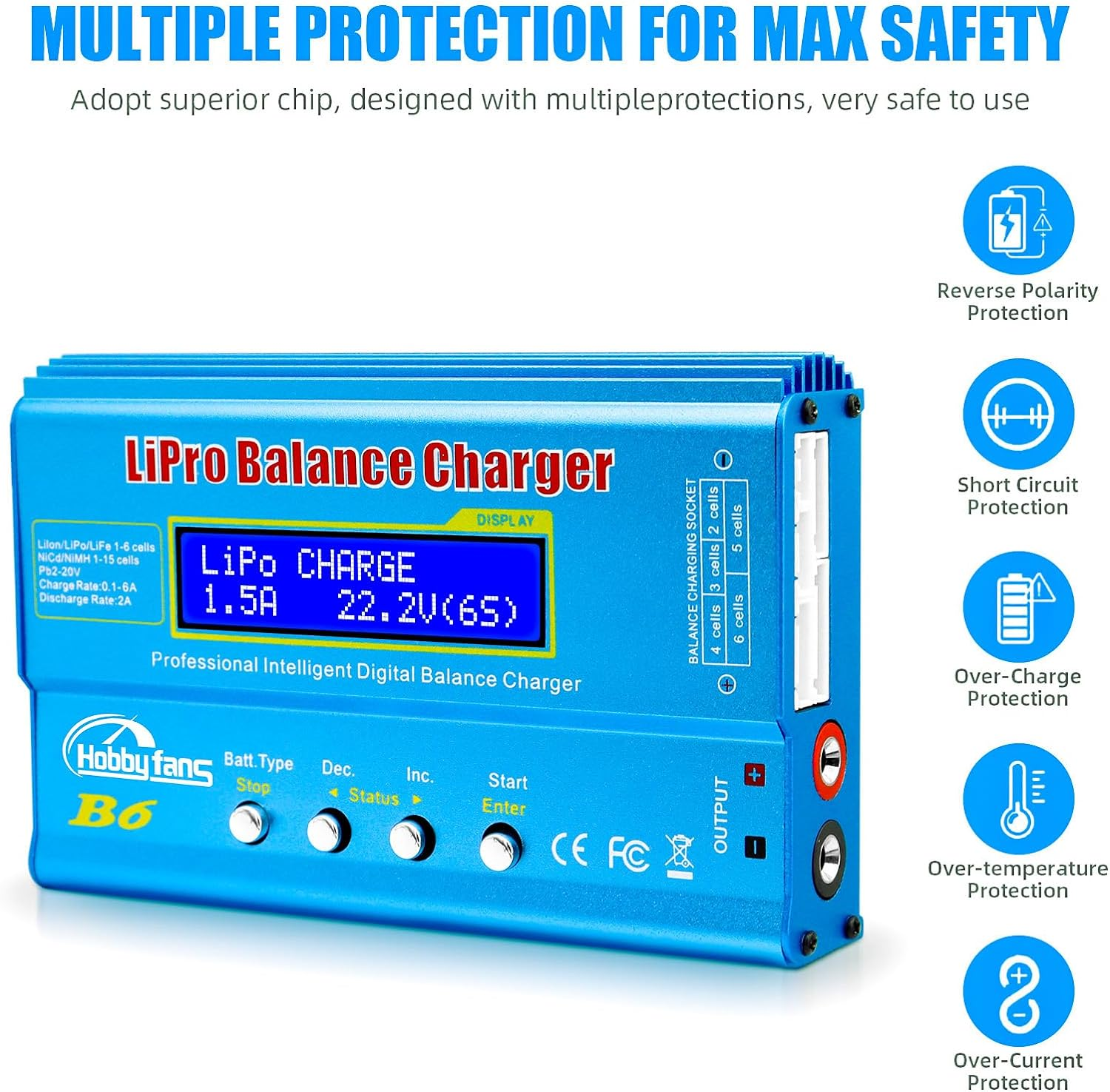 Hobby Fans B6 Mini Professional Balance Charger/Discharger with Power Supply for 1S-6S Lipo Lilon Life Nicd Nimh Pb RC Battery