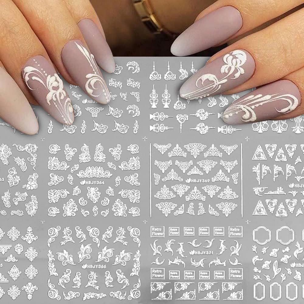 Flower Nail Art Stickers - White, 3D Self-Adhesive, Retro Floral Blossom Nail Decals for Women'S Acrylic Nails image number 5