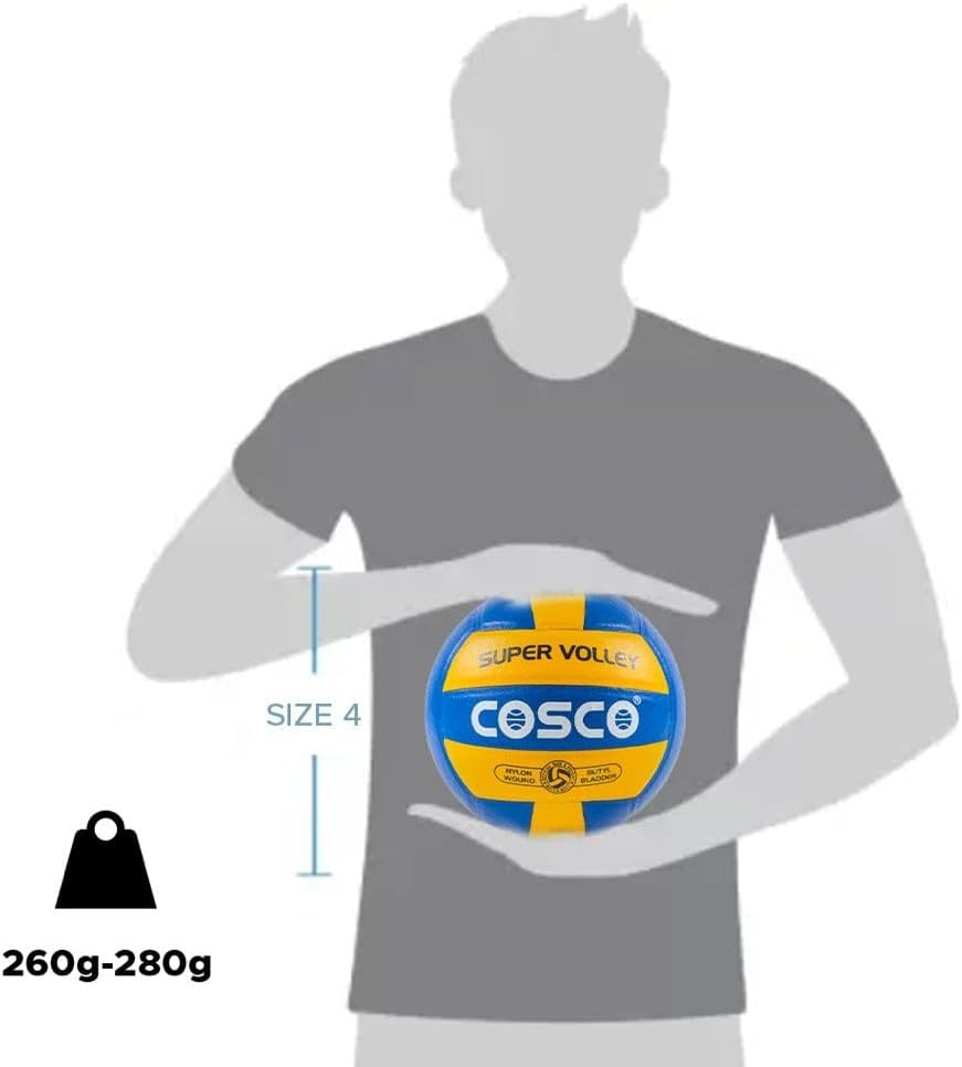 Cosco Approved by VFI Super Volley Volleyball | Color: Blue & Yellow | Size: 4 | Material: Leather | Numbers of Panel: 18 | Winding: Nylon | Weight: 260~280Grams | Recommended for Professional image number 5