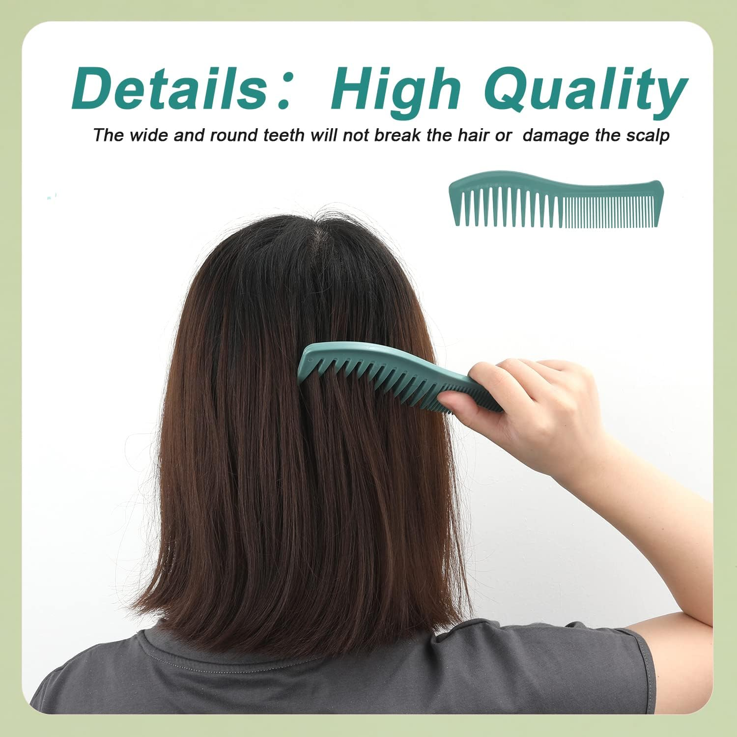 2PCS Hair Comb Set - Wide Tooth and Fine Tooth Plastic Hairstyle Combs for Men and Women - Large Barber Comb for Combing, Hairstyling, Trimming, Cutting (Green) image number 3