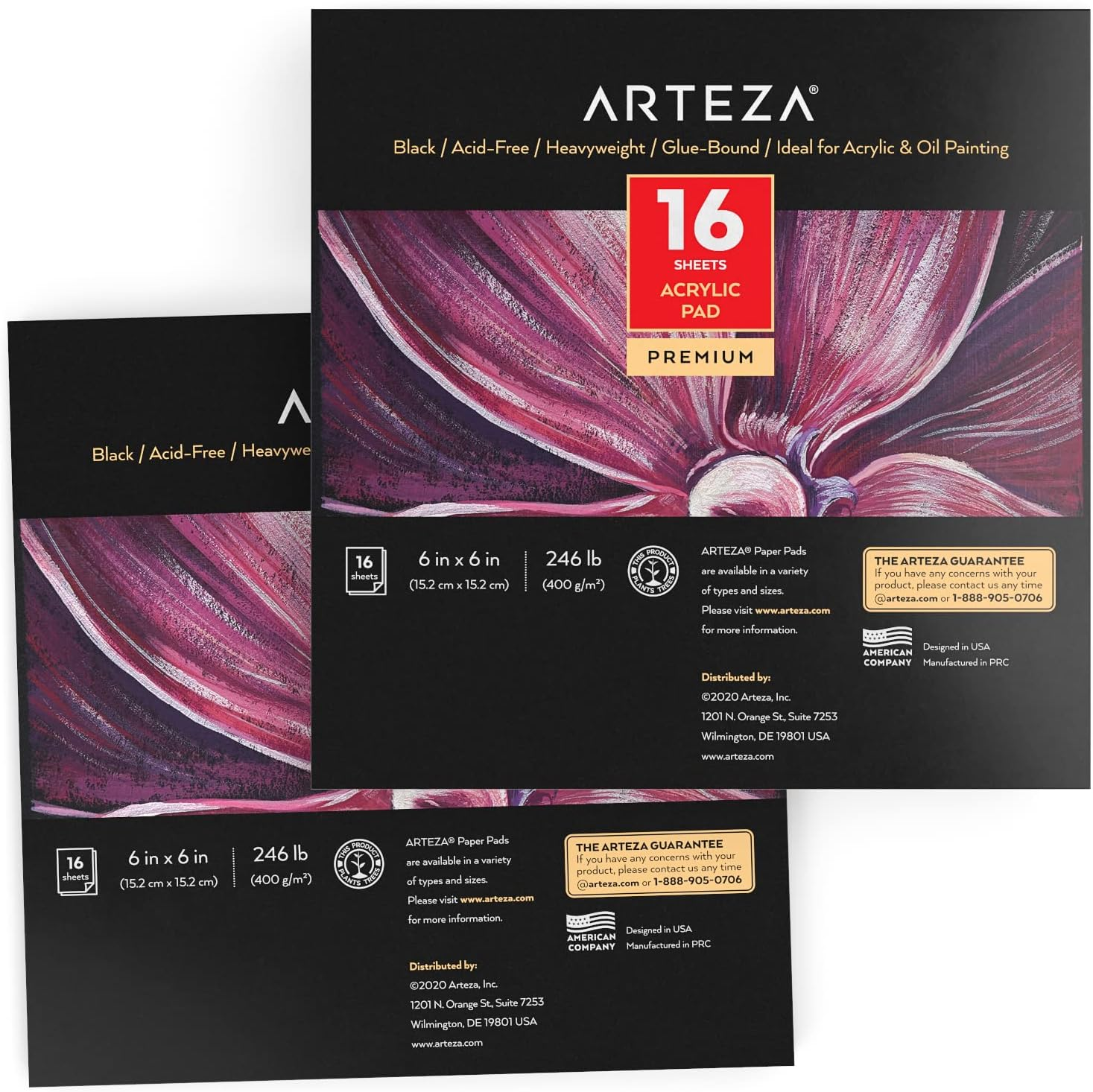 Arteza Black Acrylic Sketchbook, Pack of 2, 6 X 6 Inches, 16 Sheets Each, 246-Lb Painting Pad, Art Supplies for Acrylic and Oil Painting, Drawing and Sketching