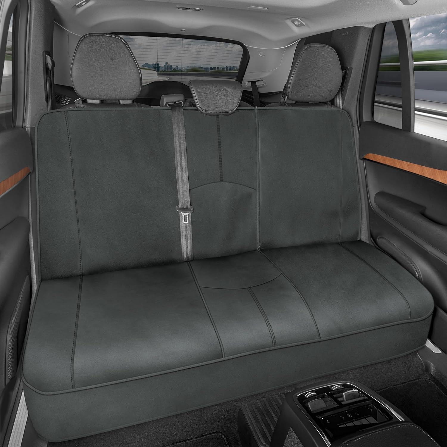 Motor Trend Spillguard Neoprene Rear Seat Protector - Waterproof Bench Cover for Cars with Gray Stitching, Padding for Kids & Dogs