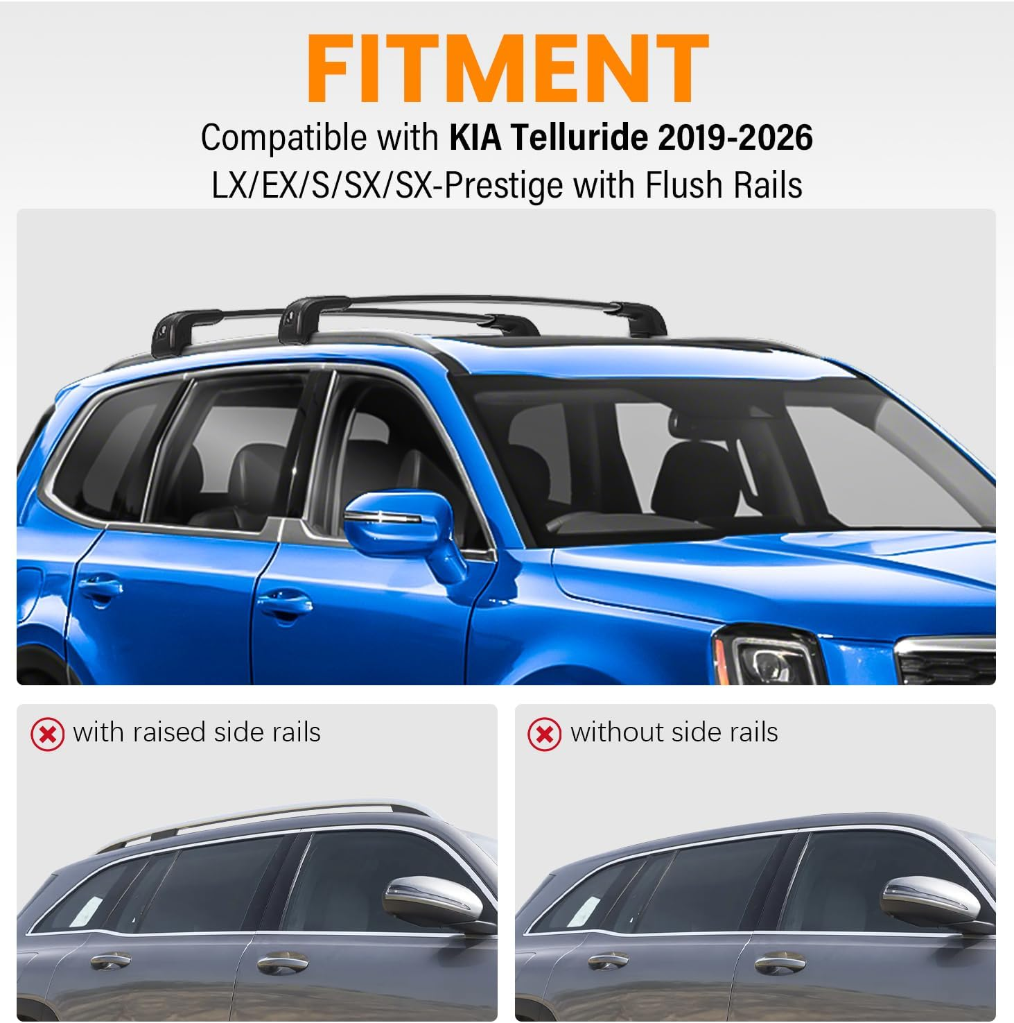 300LBS Roof Rack Cross Bars Compatible with 2019-2025 Kia Telluride S SX SX-P EX with Lock, Aluminum Crossbars for Rooftop Cargo Carrier Luggage Kayak Bike Snowboard(Except X-Line and X-Pro) image number 4