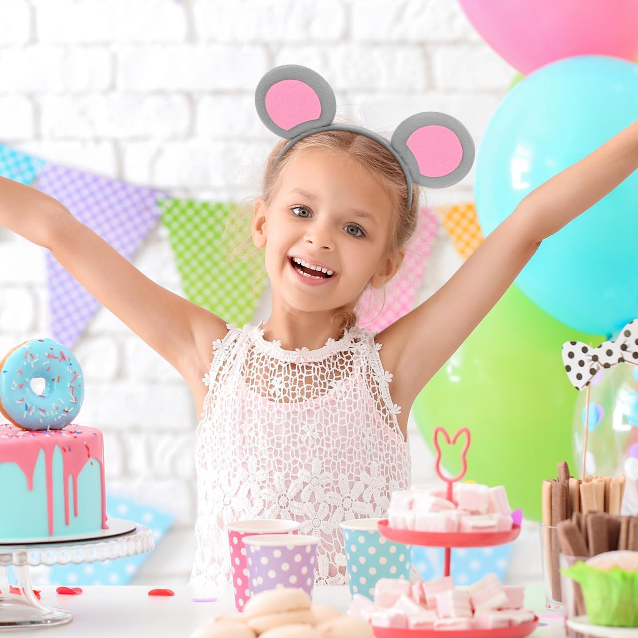 Healeved 2 Pcs Mouse Ears Headband,Animal Ear Headbands for Party,Mouse S Hairband for Girl,Skincare Headbands,Cute S Hairband for Dress Up, Costume image number 6