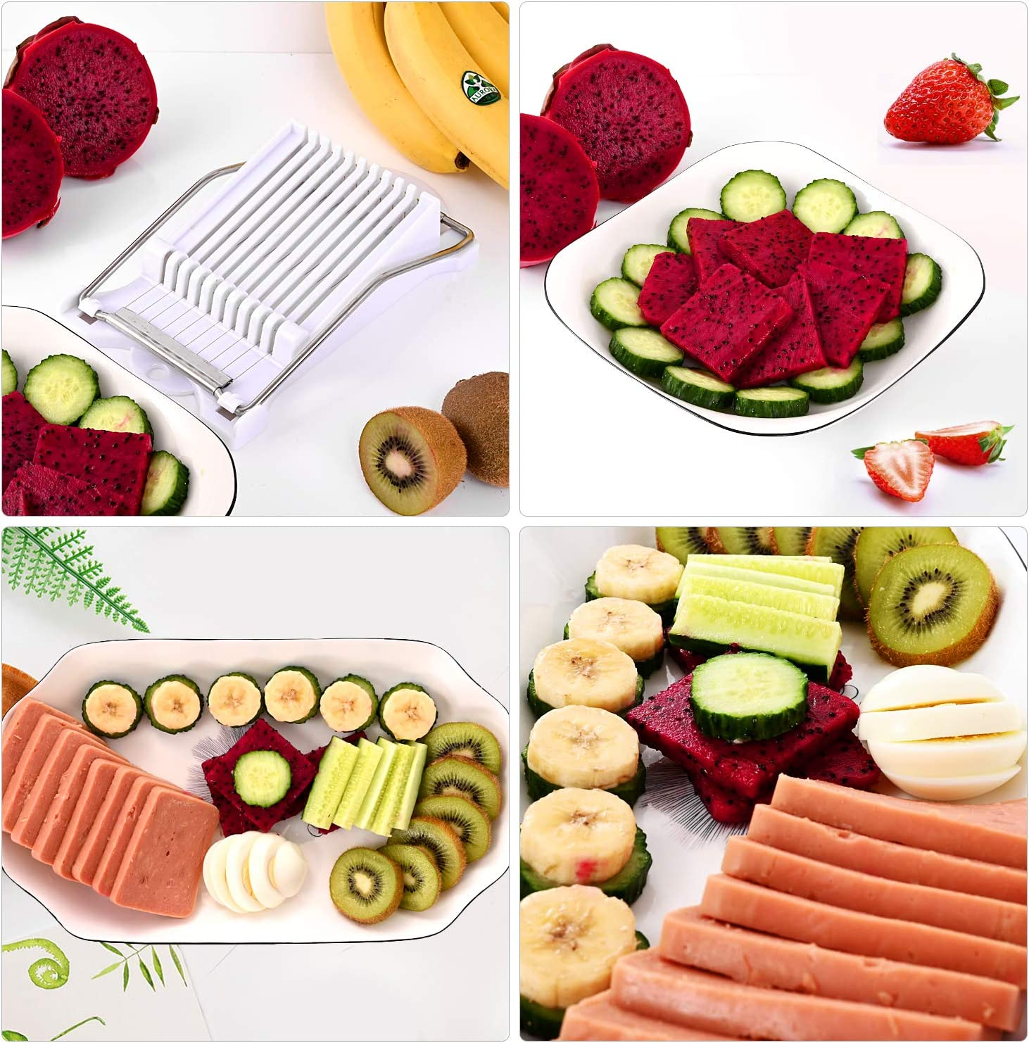 Slicer for Cutting Ham Luncheon Meat Boiled Eggs Bananas - Kitchen Tool for Salad or Dinner - Made by ABS and Stainless Steel Wire White -1 Pack image number 1