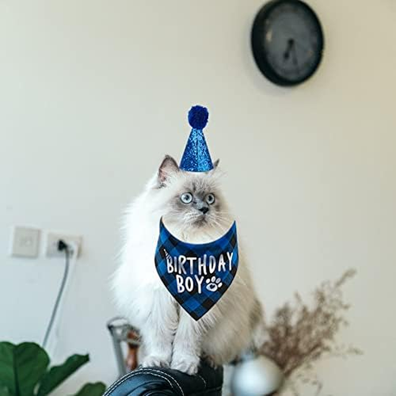Dog Birthday Bandana, Pets Birthday Party Supplies Cute Boy Dog Birthday Outfit for Cat and Dog Decoration(Blue) image number 1