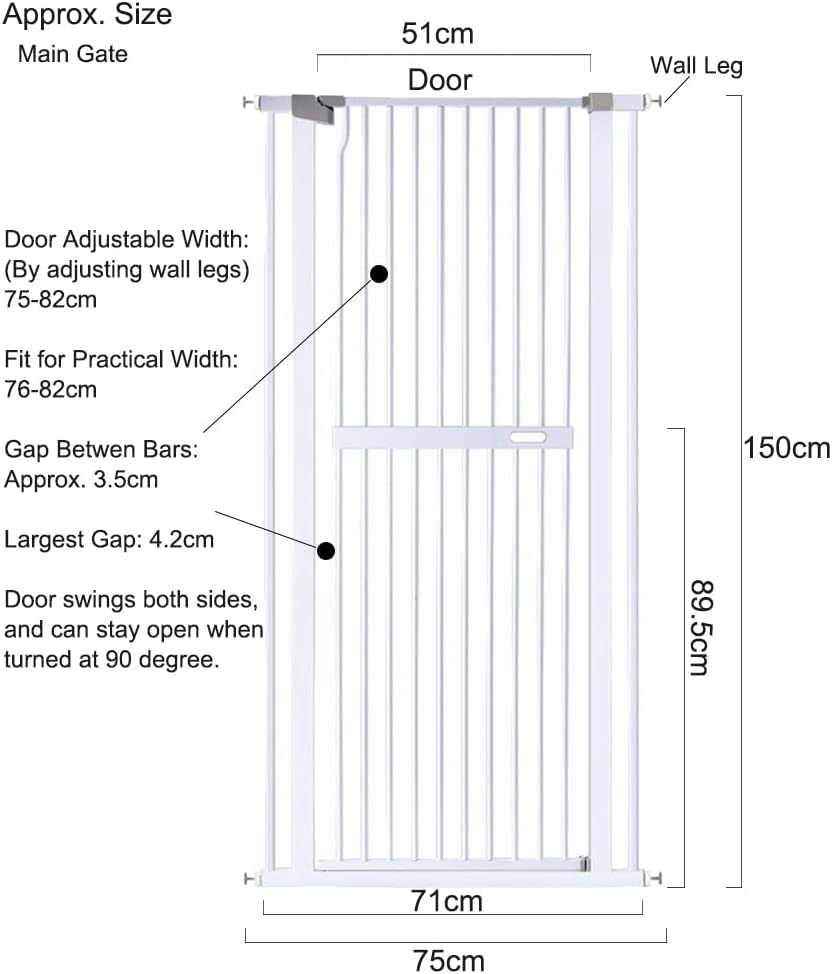 Riin Extra Tall 150Cm Pet Security Gate Metal Safety Guard Tension Pressure Mounted for Dog Cat Kitten Adjustable Width Range 86.5-92.5Cm Largest Gap between Bars 42Mm Model A1 image number 1