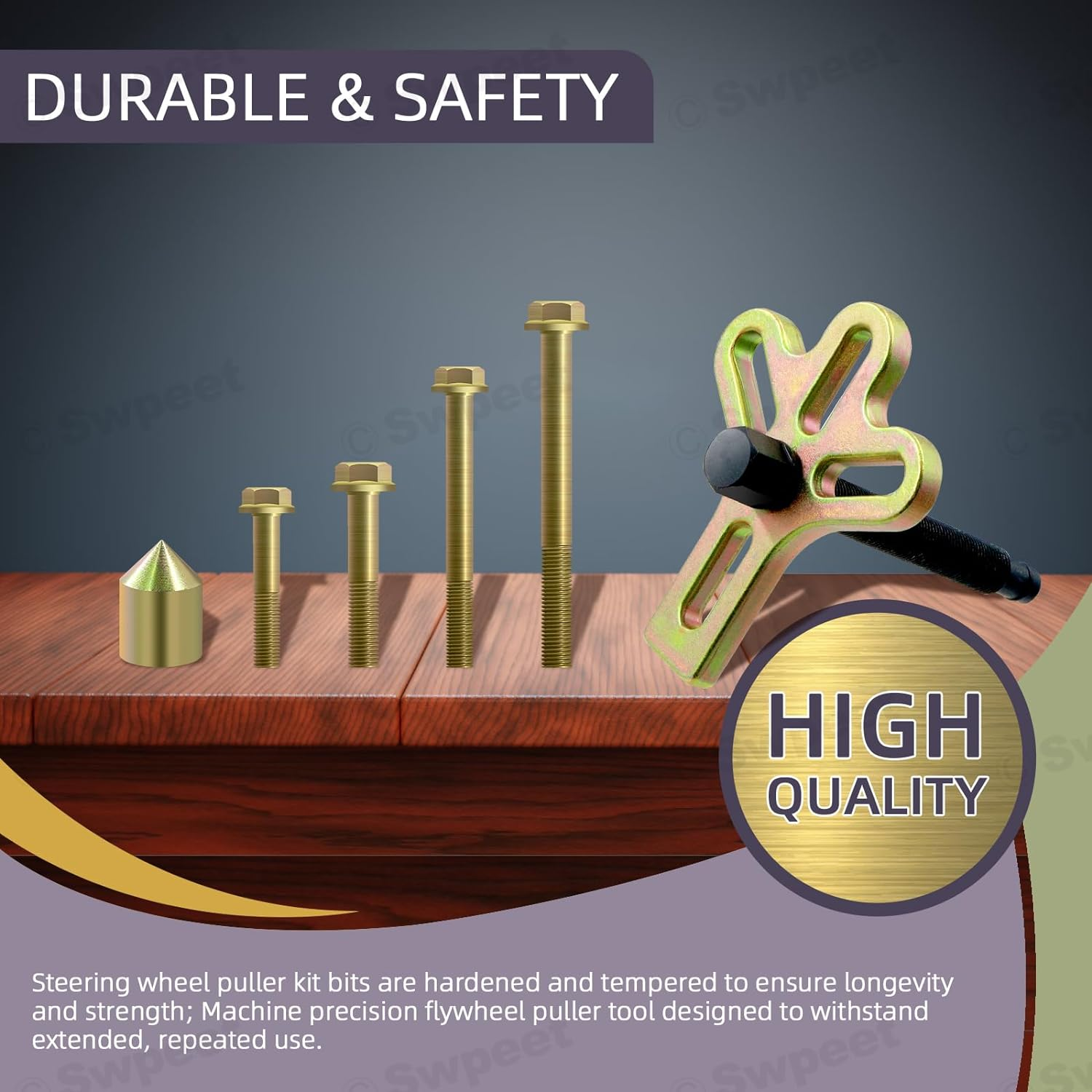 Swpeet 13Pcs Harmonic Balancer Steering Wheel Puller Kit Includes Web Plate Pressure Tip and Screw 10Pcs 2/3/4" Bolts for Flywheel Puller Gear Puller Steering Wheel Puller and Crankshaft Pulley Puller