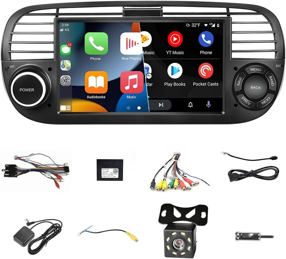 Android 9 Bluetooth Car Stereo Compatible for Fiat 500 (2007-2015) Wireless Carplay Android Auto 7" Touch Screen RDS Car Radio with Sat Navi/Wifi/Fm/Usb/Rear View Camera/Mirror Link for Android/Ios image number 6