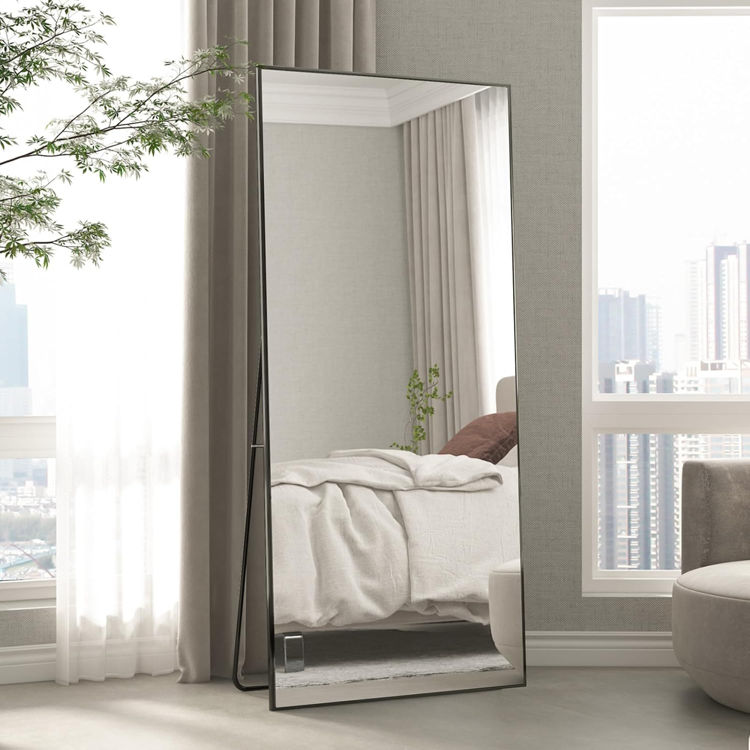 CASSILANDO Oversized Full Length Mirror, 180 * 80Cm Extra Large Floor Standing Mirror with Aluminum Alloy Frame for Bedroom