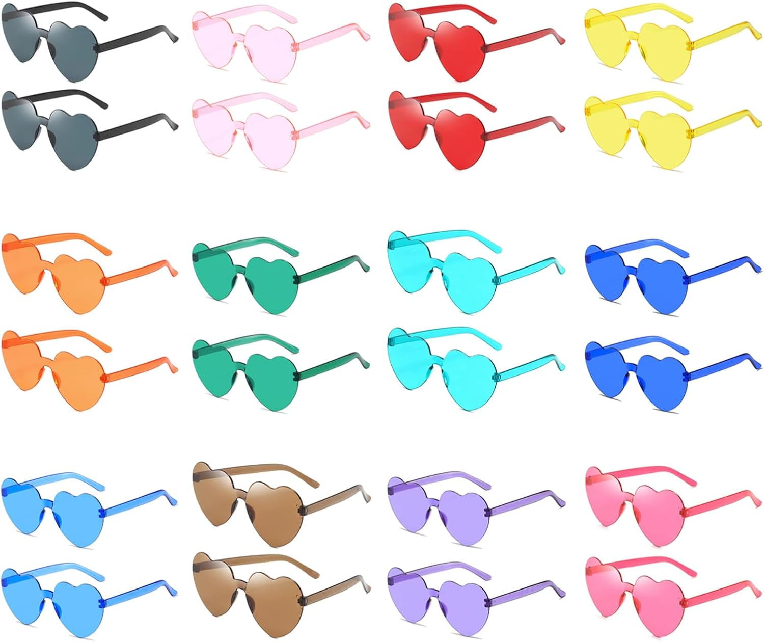 24 Pairs Heart Shaped Sunglasses Bulk, Colorful Heart Sunglasses, Color Rimless Sunglasses, Plastic Eyeglasses, Clear Candy Color Party Glasses for Women Girls Birthday Party Favors image number 1
