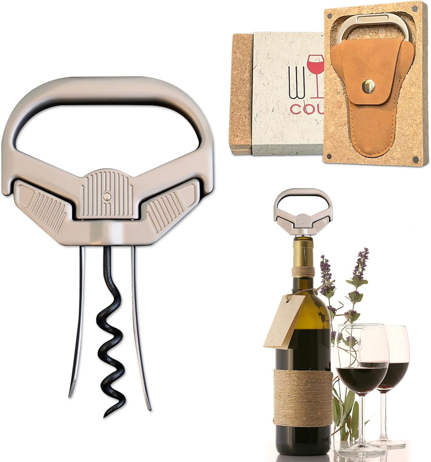3 in 1 Ah-So Wine Opener & Wine Cork Openers,Ah so Wine Opener for Connoisseurs to Remove the Older and Fragile Wine Corks,Old Wine Corkscrew Wine Bottle Openers(Classic) image number 2
