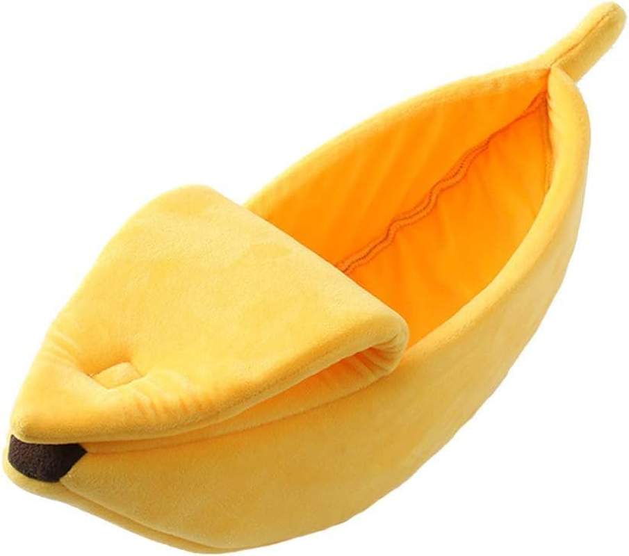 Cute Pet Banana Shaped Warm Cat Nest Dog Nest Semi Closed Pet Nest Hamster Nest Pet Bed Sleeping Mat (Yellow, XL) image number 1
