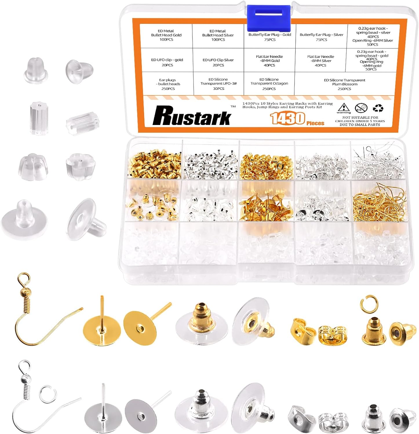 1533Pcs Hypoallergenic Earring Making Supplies Kit with Earring Hook, Earring Back, Earring Posts, Jump Ring, Jewelry Pliers, Earring Holder Card, Clear Bag for Jewelry Making Earring Repair