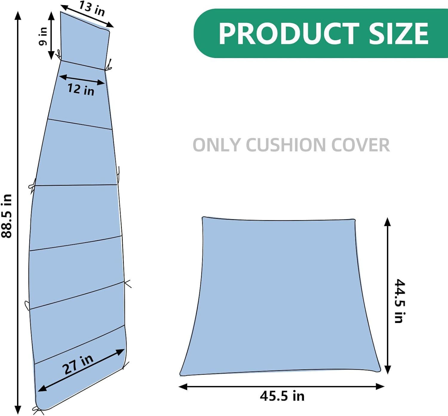 Outdoor Hanging Lounge Chair Replacement Cushion Cover and Umbrella Fabric, Made for Patio Curved Chaise Hammock Floating Swing Chair Pads, Waterproof Soft Fabric (Cushion Not Included), Blue - Khaki image number 3