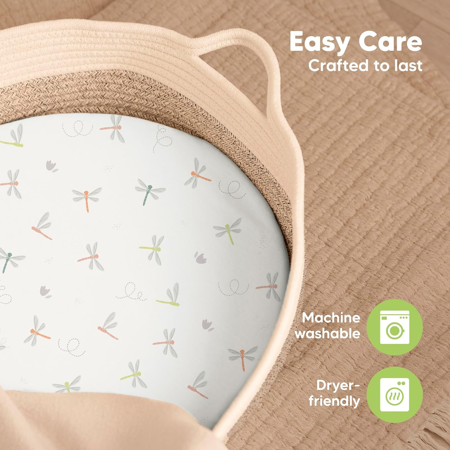 2-Pack Baby Bassinet Sheets Girl, Boy - Soft Bamboo Fitted Cot Sheets Compatible with Halo Bassinest Swivel Sleeper, Baby Delight Bedside Cot Mattress Sheet, Bassinet Fitted Sheets (Meadow) image number 6