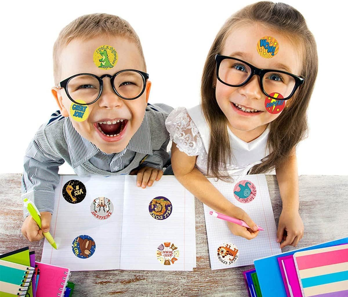 2500 Teacher Bonus Stickers for Children'S School - Animal Cartoon Paper Stickers 1 Inch - 5 Rolls 40 Labels