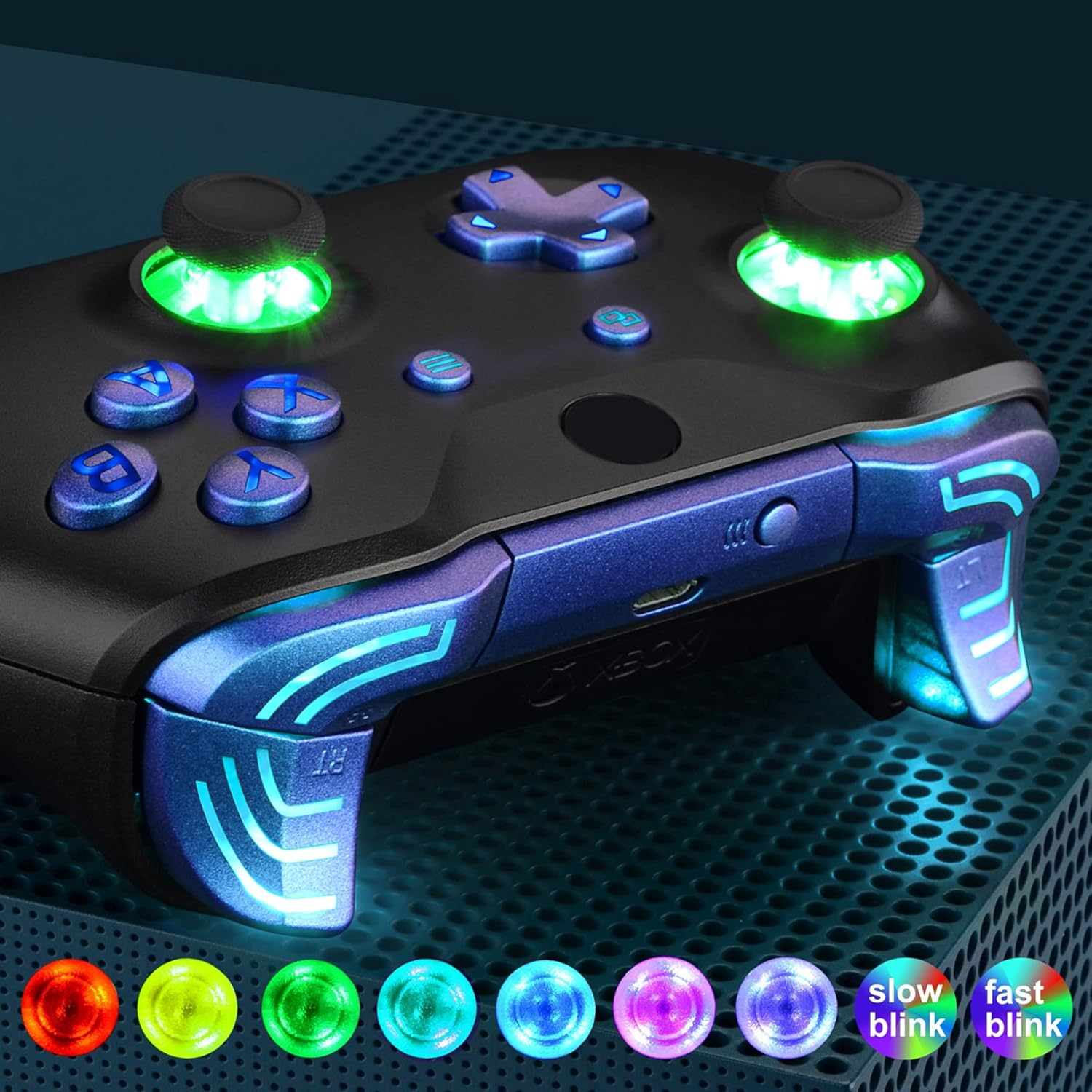 Extremerate Multi-Colors Luminated Bumpers Triggers Dpad Thumbsticks Start Back ABXY Action Buttons, Chameleon Purple Blue Classical Symbols Buttons DTFS (DTF 2.0) LED Kit for Xbox One S/X Controller